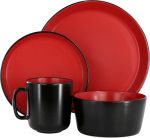 Elama Bacarra 16 Piece Stoneware Dinnerware Set In Two Tone Black And Red - Image 3