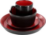 Elama Bacarra 16 Piece Stoneware Dinnerware Set In Two Tone Black And Red - Image 5