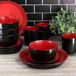Elama Bacarra 16 Piece Stoneware Dinnerware Set In Two Tone Black And Red - Image 4