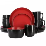 Elama Bacarra 16 Piece Stoneware Dinnerware Set In Two Tone Black And Red