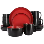 Elama Bacarra 16 Piece Stoneware Dinnerware Set In Two Tone Black And Red - Image 2