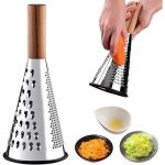 Multi-Function Cone Wooden Handle ,Stainless Steel Grate , For Vegetables and Cheese