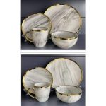 24pcs White Dinner Set with Gold Rim – Plates, Bowls and Mugs